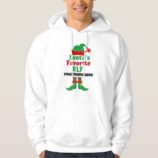 Personalised Name Santa's Favourite Elf Hoodie (Front)