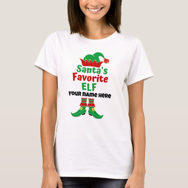 Personalised Name Santa's Favourite Elf  T-Shirt (Front)
