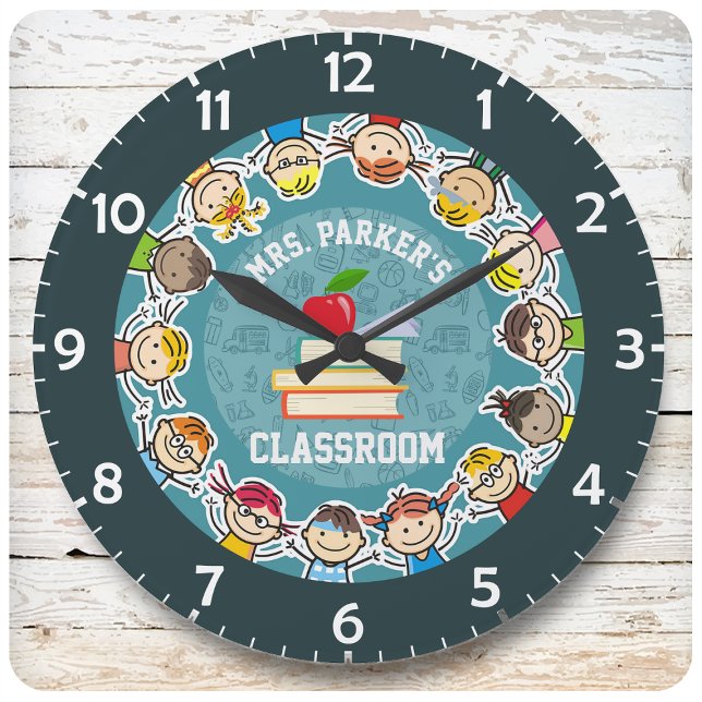 Personalised NAME School Kids Teacher Classroom Large Clock (Creator Uploaded)