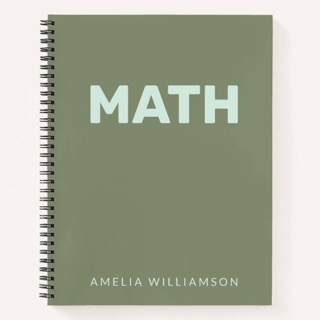 Personalised Name School Subject Green Student  Notebook (Front)