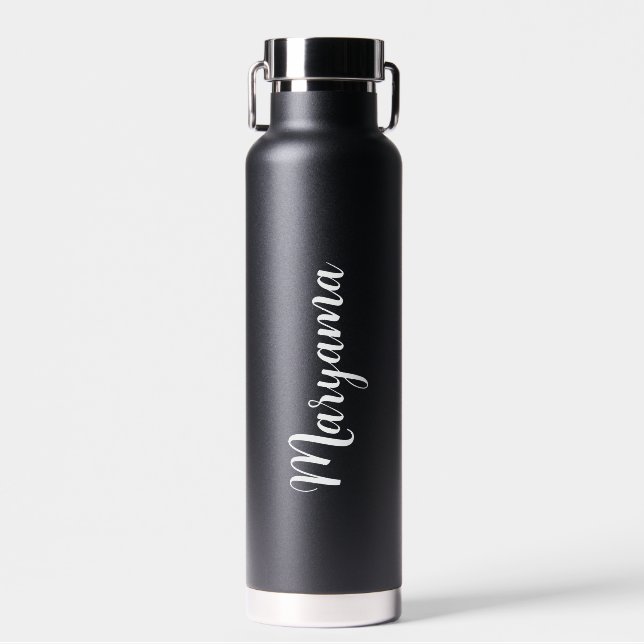 Personalised Name Script Black Water Bottle (Front)
