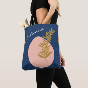 Personalised Name Script Blue Botanical Boho  Tote Bag
