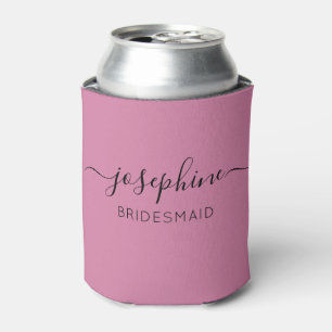 Personalised Name Script Pink Bridesmaid Can Cooler