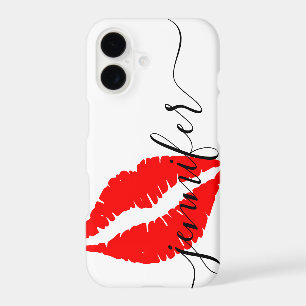 Personalised Name, Script-Red Lips, White/Black