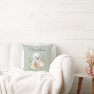 Personalised Name Script Sage Green Polar Bear Cushion