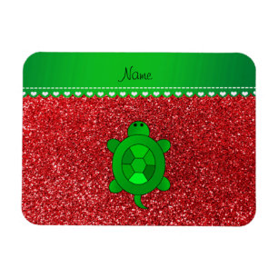 Personalised name sea turtle red glitter magnet