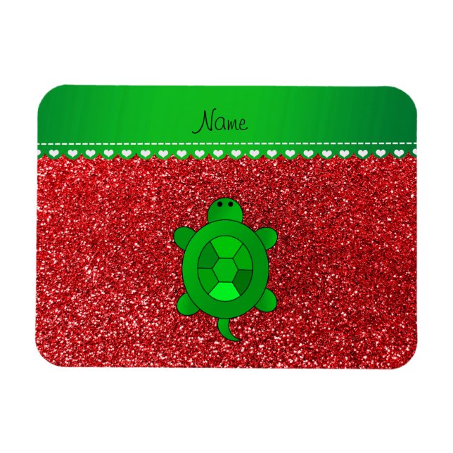 Personalised name sea turtle red glitter magnet (Horizontal)
