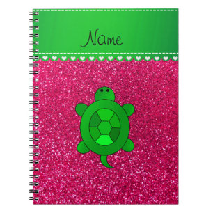 Personalised name sea turtle rose pink glitter notebook