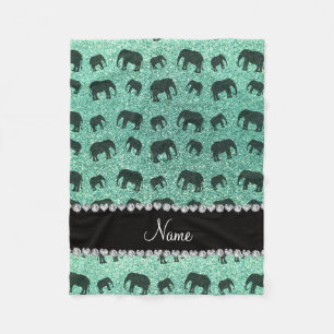 Personalised name seafoam green glitter elephants fleece blanket
