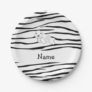 Personalised name seal zebra stripes paper plate