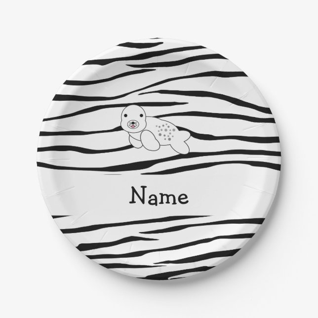 Personalised name seal zebra stripes paper plate (Front)