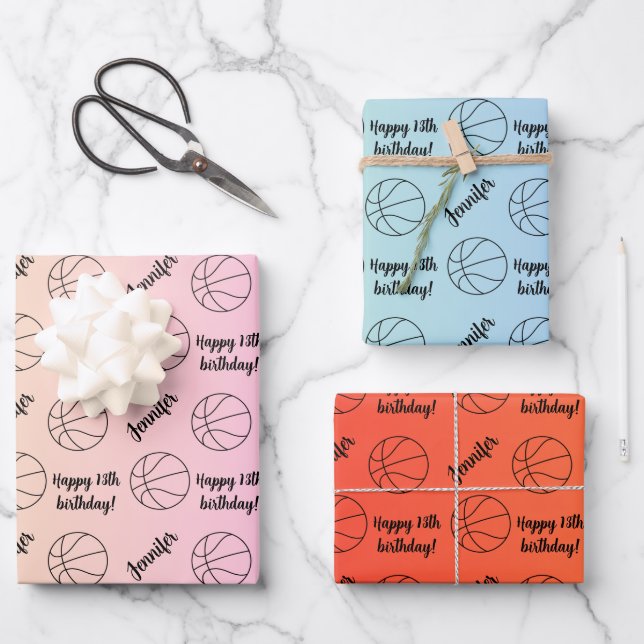 Personalised Name Sentiment Sport Basketball Theme Wrapping Paper Sheet (Front)