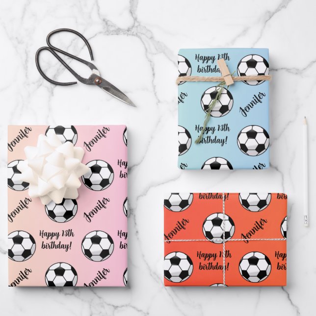 Personalised Name Sentiment Sport Soccer Birthday Wrapping Paper Sheet (Front)