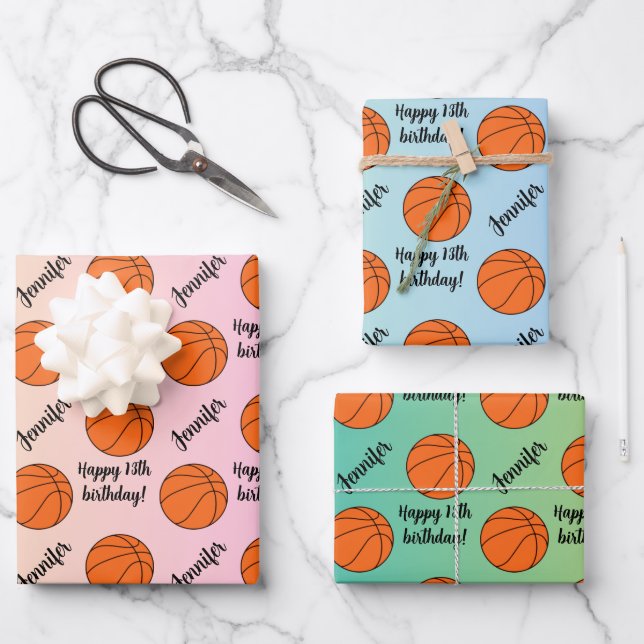 Personalised Name Sentiment Sport Theme Basketball Wrapping Paper Sheet (Front)