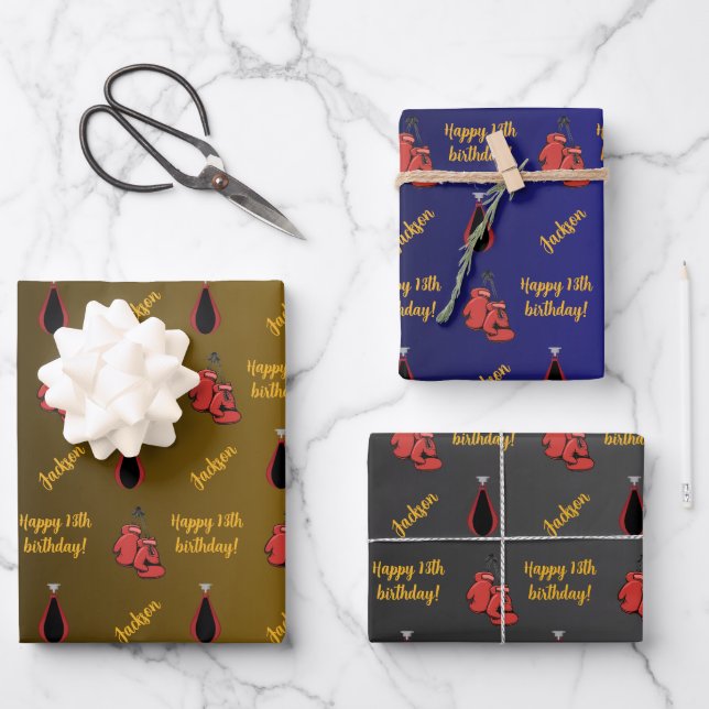 Personalised Name Sentiment Sport Theme Boxing Wrapping Paper Sheet (Front)