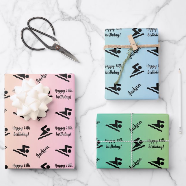 Personalised Name Sentiment Sport Theme Swimming Wrapping Paper Sheet (Front)