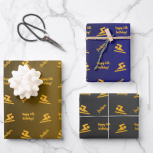 Personalised Name Sentiment Sport Theme Swimming Wrapping Paper Sheet