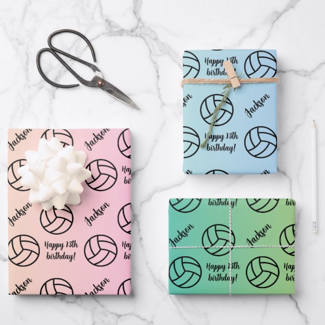 Personalised Name Sentiment Sport Theme Volleyball Wrapping Paper Sheet (Front)