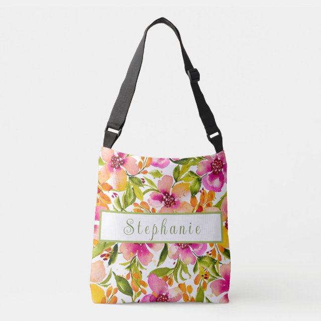 Personalised Name - Serena Watercolor Floral  Crossbody Bag (Front)