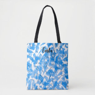 Personalised Name Shades of Blue Watercolor Design Tote Bag