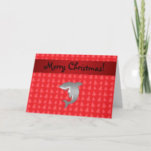 Personalised name shark red christmas trees holiday card