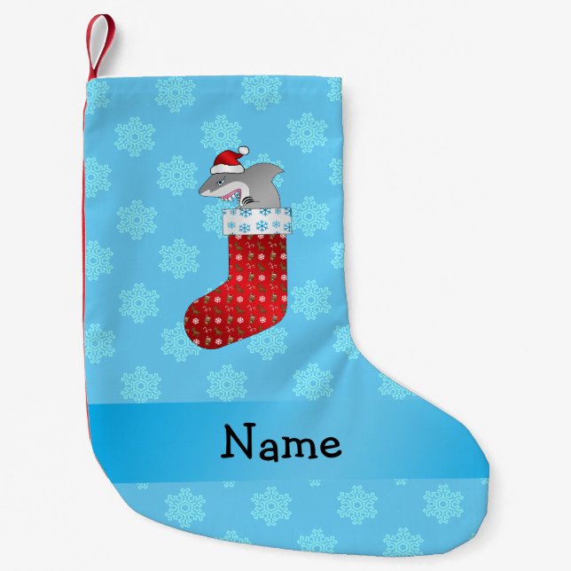 Personalised name shark stocking blue snowflakes (Front)