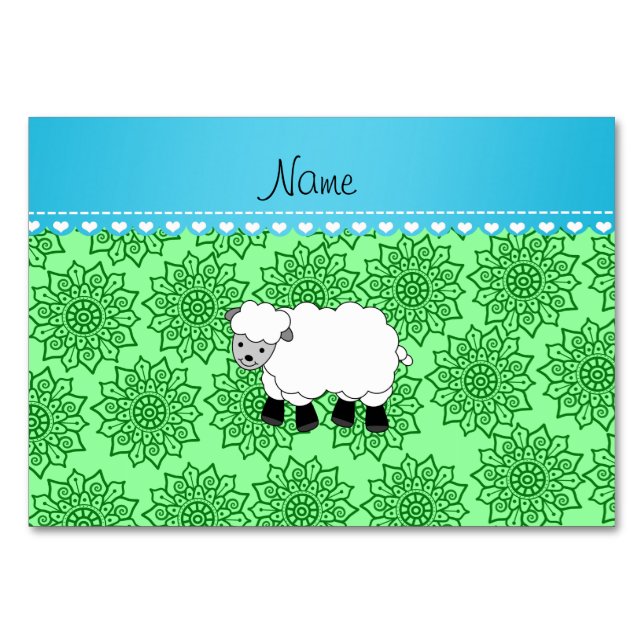 Personalised name sheep green flowers table number (Back)