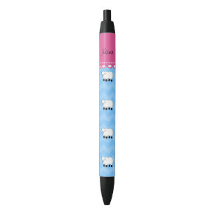 Personalised name sheep pastel blue chevrons black ink pen