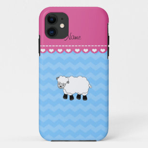 Personalised name sheep pastel blue chevrons iPhone 11 case