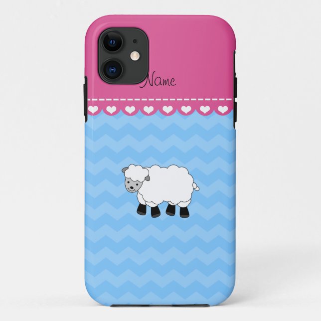 Personalised name sheep pastel blue chevrons Case-Mate iPhone case (Back)