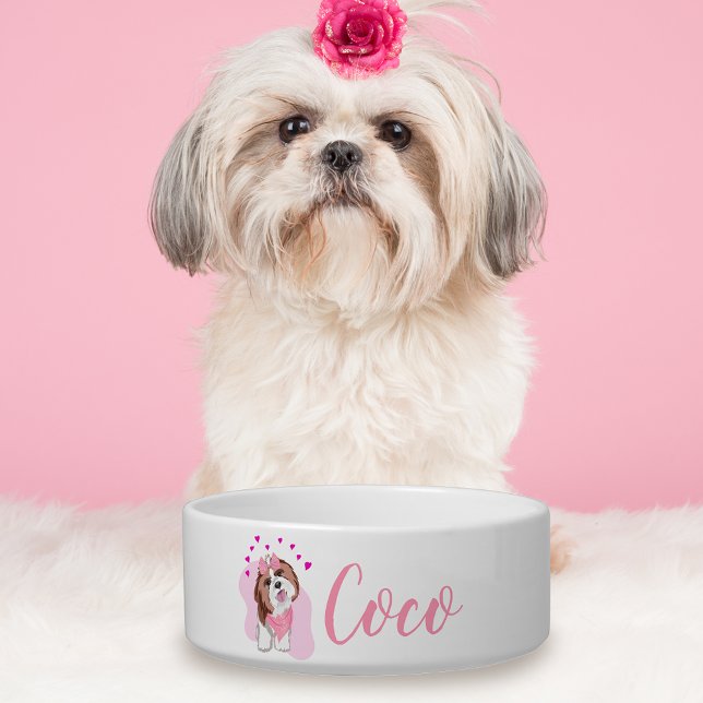 Personalised Name Shih-Tzu With Hearts Dog Bowl (Your dog will love the special treatment with a illustration to go with the name!)