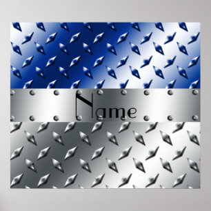 Personalised name silver blue diamond steel plate poster