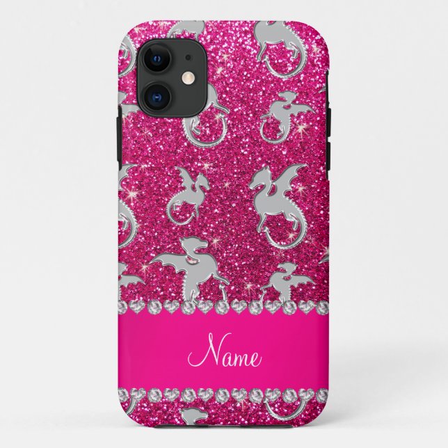 Personalised name silver dragons pink glitter Case-Mate iPhone case (Back)