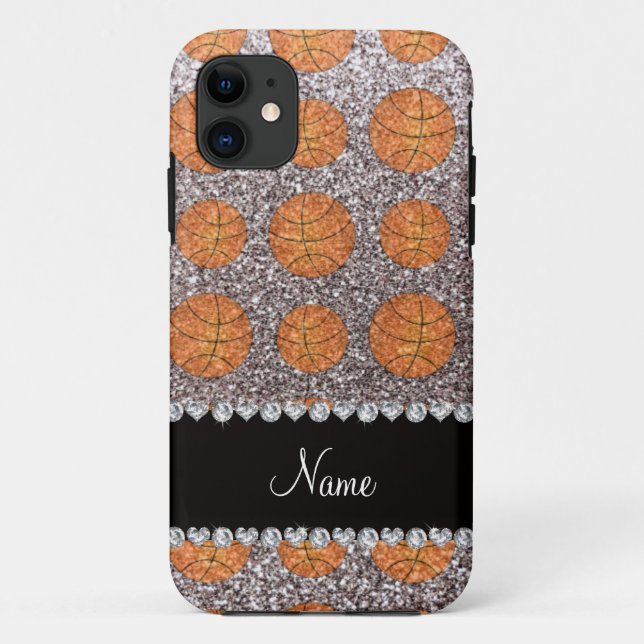 Personalised name silver glitter basketballs Case-Mate iPhone case (Back)