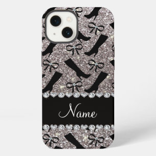 Personalised name silver glitter boots bows iPhone case
