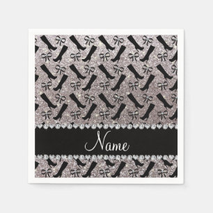 Personalised name silver glitter boots bows napkin