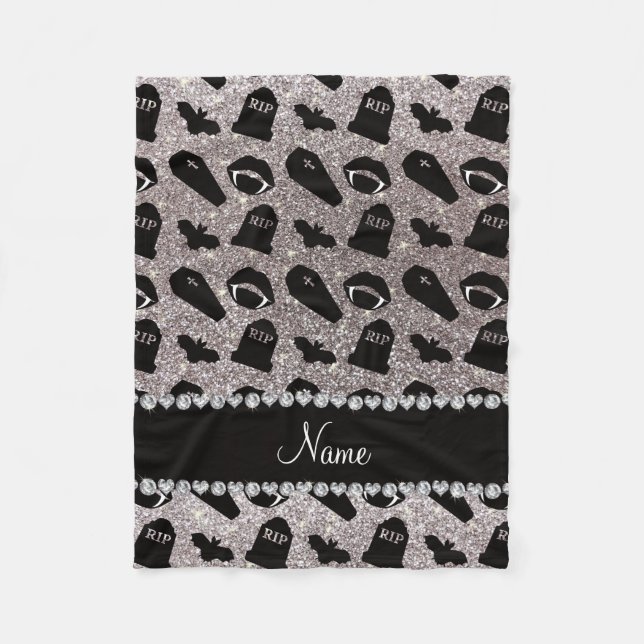 Personalised name silver glitter vampire fleece blanket (Front)