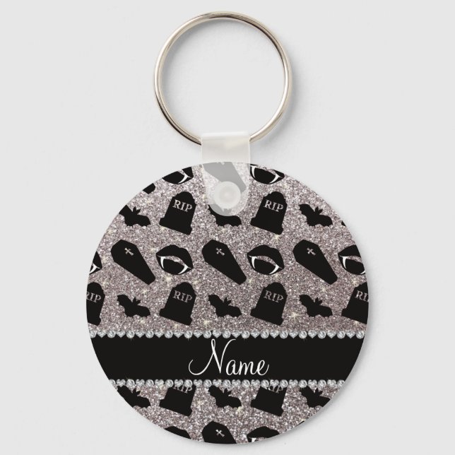 Personalised name silver glitter vampire key ring (Front)