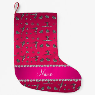 Personalised name silver magenta pink gymnastics small christmas stocking