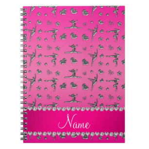 Personalised name silver pink gymnastics notebook