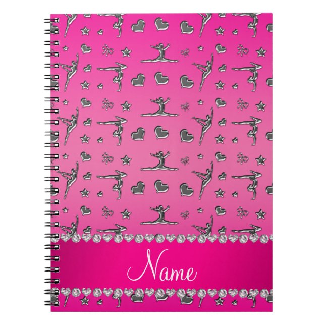 Personalised name silver pink gymnastics notebook (Front)