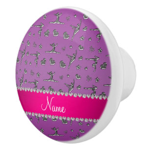 Personalised name silver purple gymnastics ceramic knob