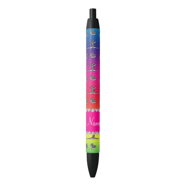 Personalised name silver rainbow gymnastics black ink pen (Front Vertical)