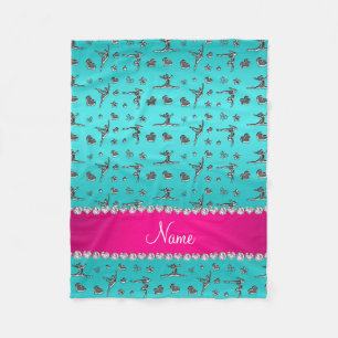 Personalised name silver turquoise gymnastics fleece blanket