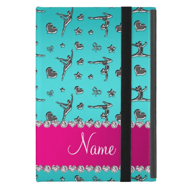 Personalised name silver turquoise gymnastics iPad mini case (Front Closed)