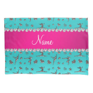 Personalised name silver turquoise gymnastics pillowcase