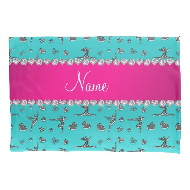 Personalised name silver turquoise gymnastics pillowcase (Front)