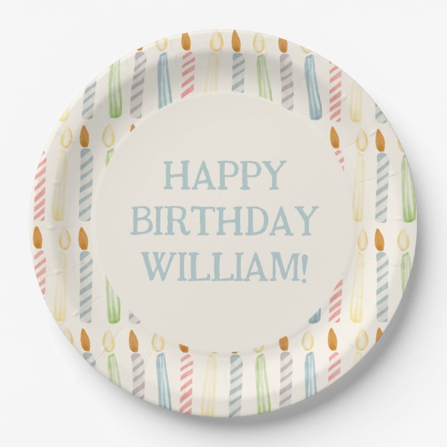 Personalised Name Simple Birthday Candles Party Paper Plate (Front)