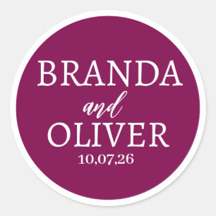 Personalised Name Simple Cute Wine Colour Wedding Classic Round Sticker