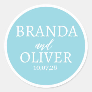 Personalised Name Simple light Blue Colour Wedding Classic Round Sticker